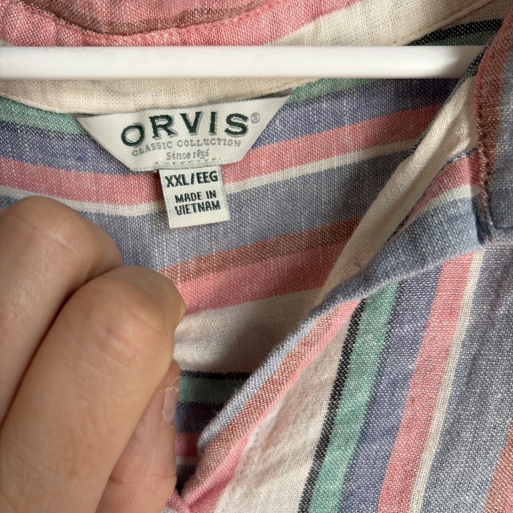 Orvis Linen Blend Striped Nautical Button Down Vacay Shirt Women's Size Xxl - Picture 3 of 6